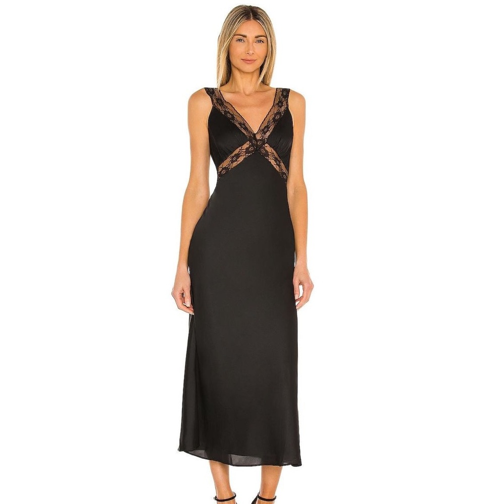 MAJORELLE Black Lace Trim Midi Dress